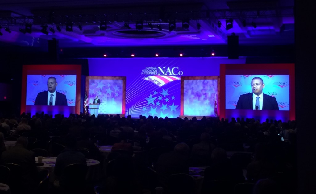 Sec. Foxx making the TIGER announcement at the NACO conference. Photo from the USDOT Fast Lane blog.