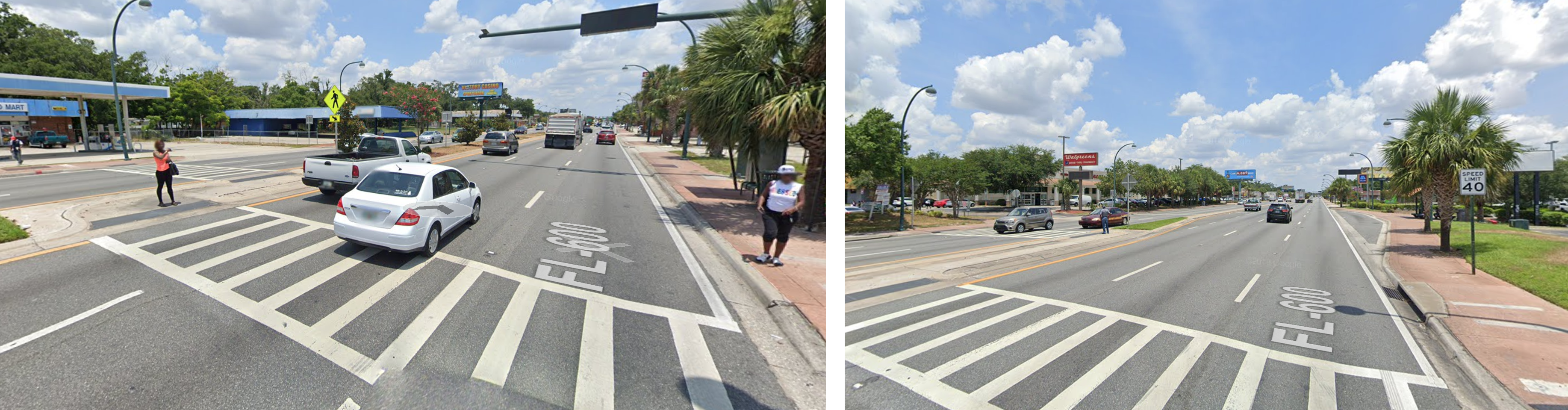 two images showing pedestrians attempting to cross the street.