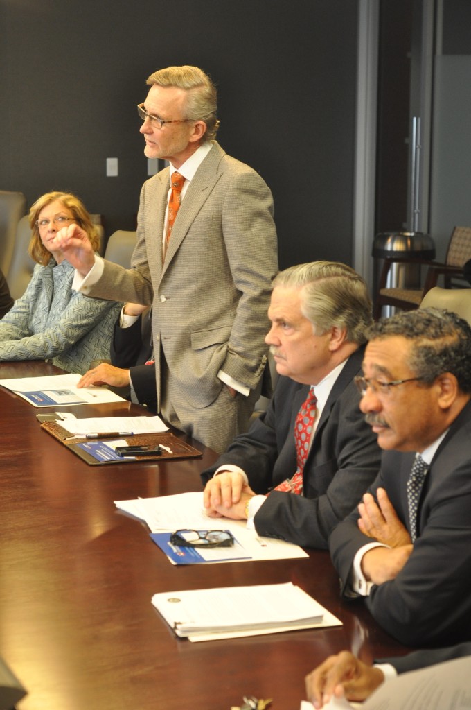 From left, Mayor McFarlane of Raleigh, North Carolina; former Mayor John Robert Smith with T4America; Mayor Danny Jones of Charleston, West Virginia; and Mayor John Marks of Tallahassee, Florida in a meeting with Secretary Foxx on Dec. 17, 2013.