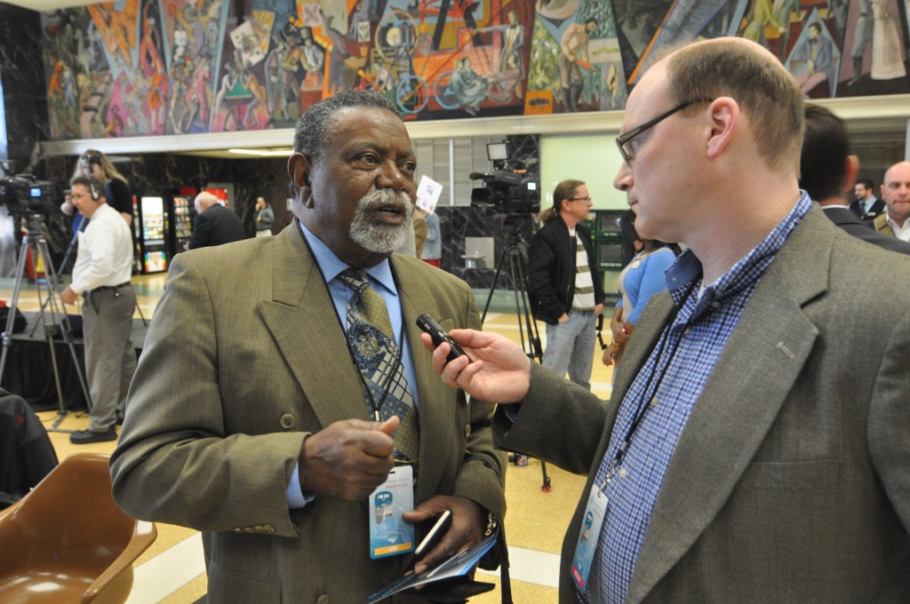 Mobile City Councilmember Fred Richardson talking to a member of the media in New Orleans before the departure of the Gulf Coast Inspection Train. Photo by Steve Davis / T4America