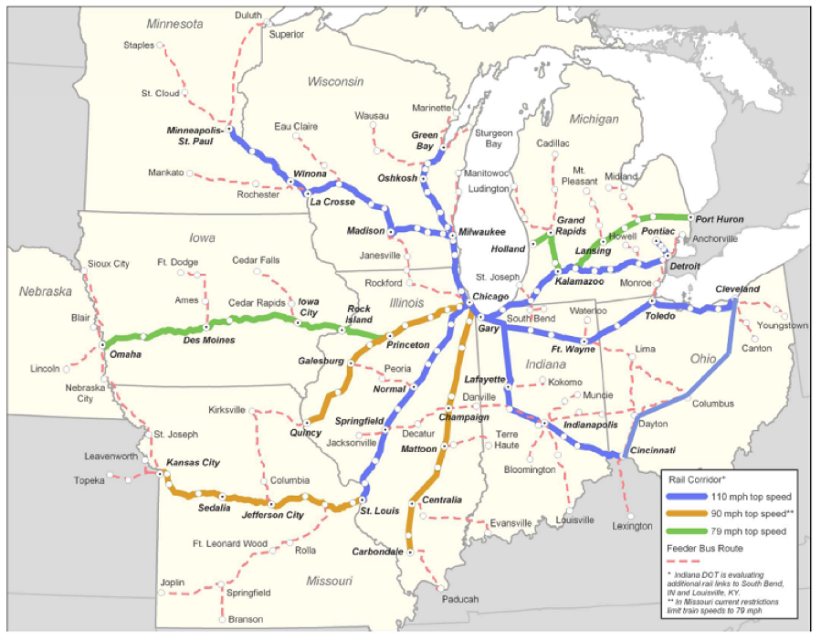 Transportation For America midwest rail map - Transportation For America