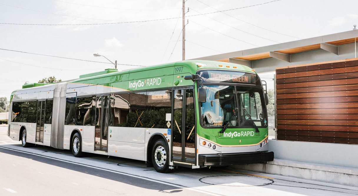 A Red Line bus stopped at a new station prior to launch.