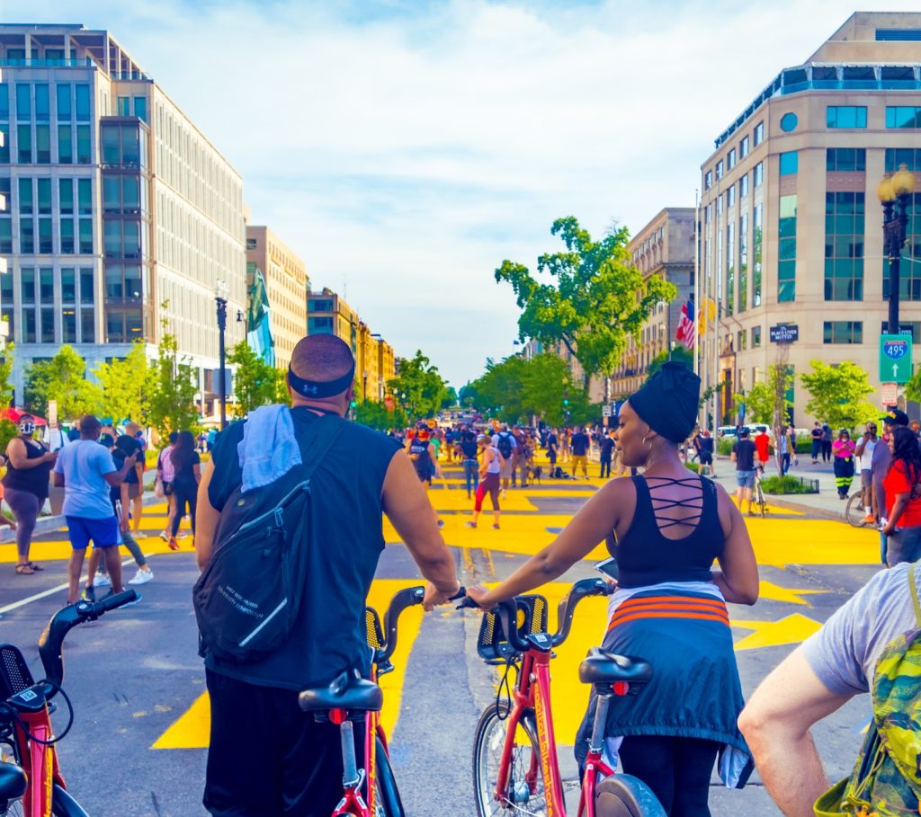 Cyclists on the Black Lives Matter Plaza in DC