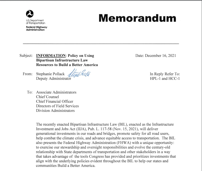 FHWA memo on IIJA