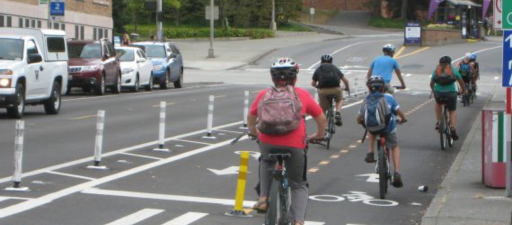 protected bike path filled with cyclists
