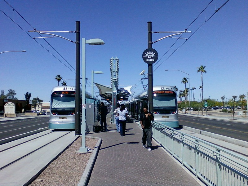 A lightrail stop in Phoenix, AZ.