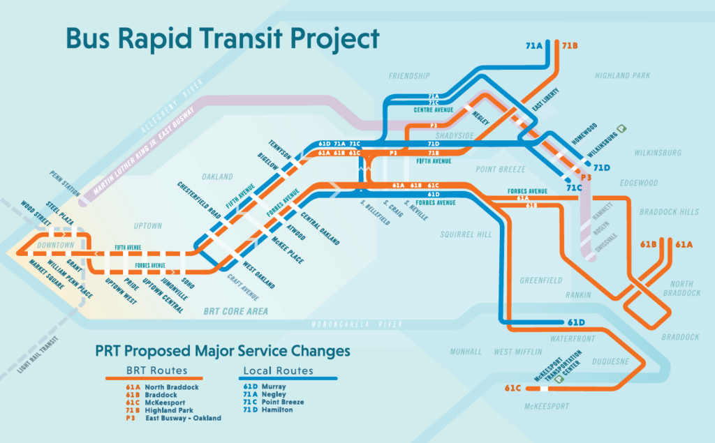 Map of proposed rapid transit (description in caption and in text above)